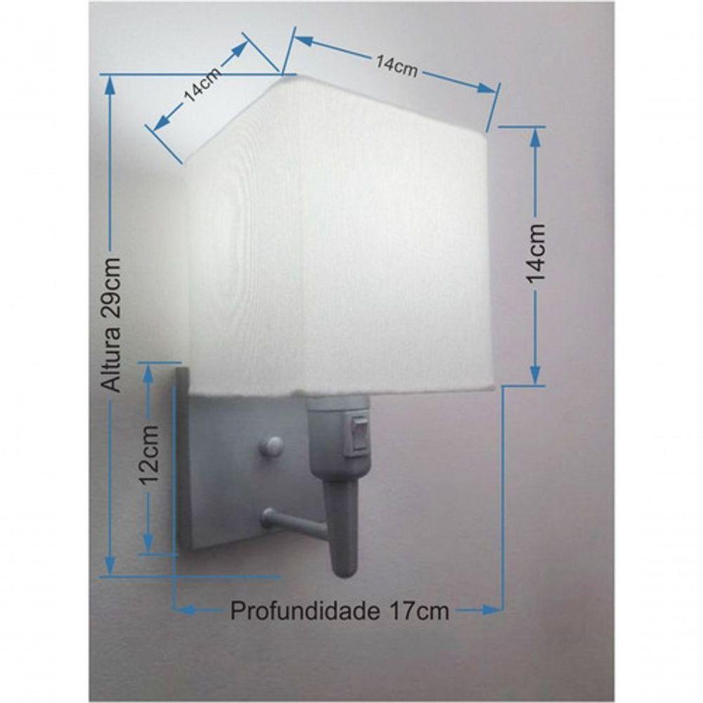 Arandela Quadrada Vivare Md-2019 Base Cinza Com Interruptor E Cúpula Em Tecido - Bivolt Cinza-branco 127-220v - 4
