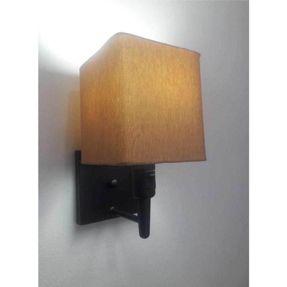 Arandela Quadrada Vivare Md-2019 Base Preto Com Interruptor Cúpula Em Tecido - Bivolt Preta-palha 127-220v - 1