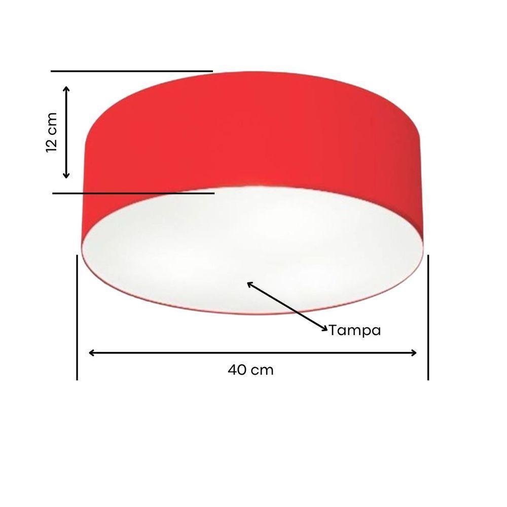 Plafon Cilíndrico Vivare Md-3005 Cúpula Em Tecido 40x12cm - Bivolt Vermelho 127/220v - 2