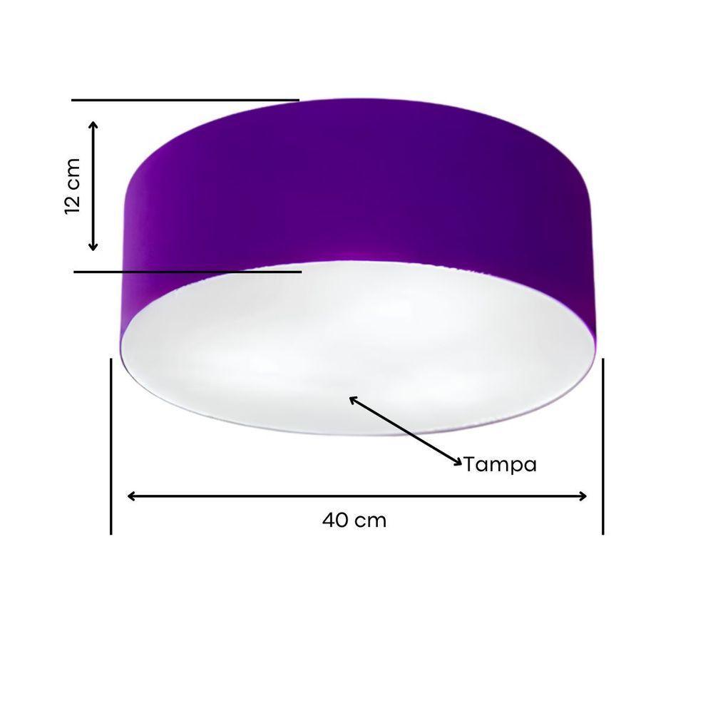 Plafon Cilíndrico Vivare Md-3005 Cúpula Em Tecido 40x12cm - Bivolt Roxo 127/220v - 2