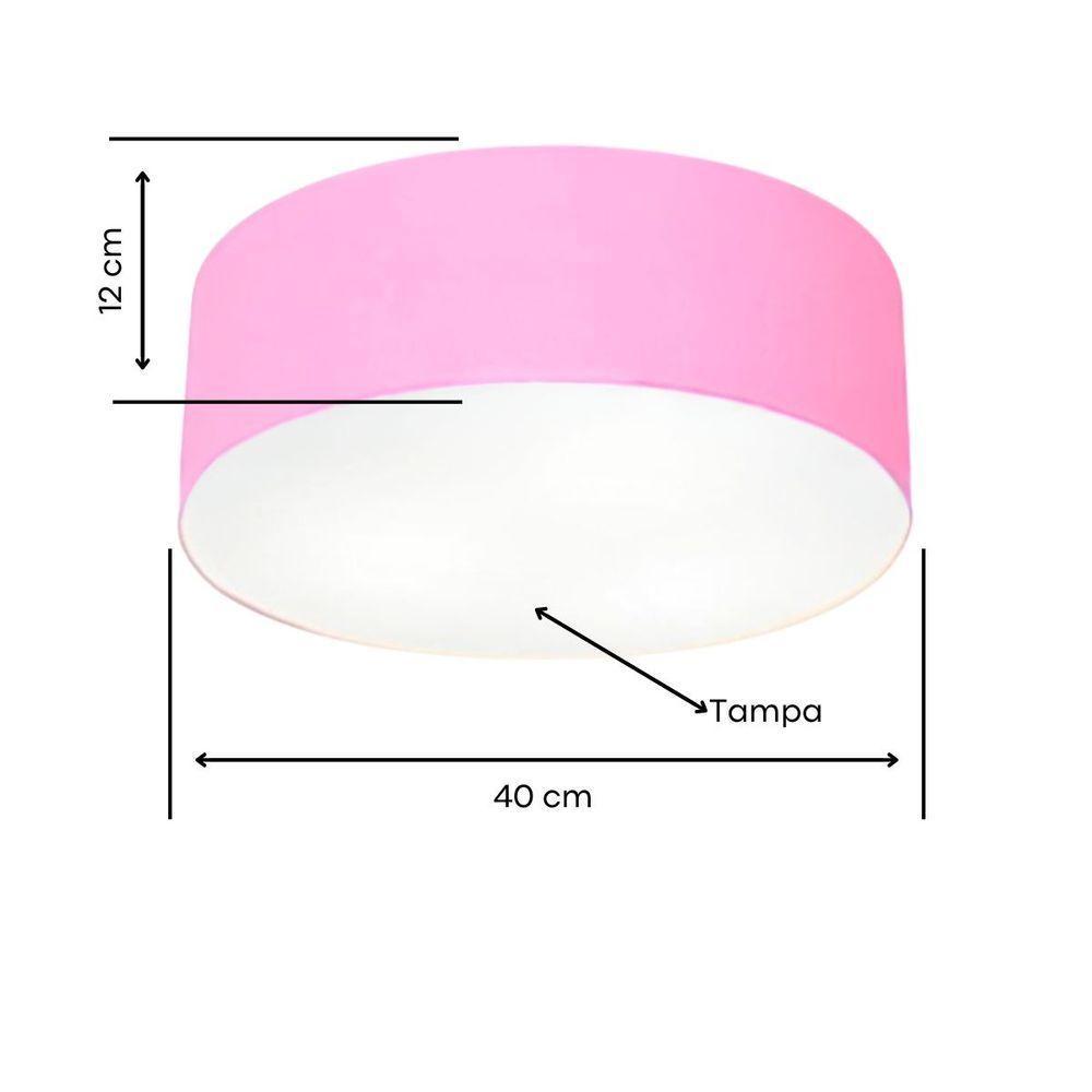 Plafon Cilíndrico Vivare Md-3005 Cúpula Em Tecido 40x12cm - Bivolt Rosa-bebê 127/220v - 2