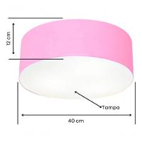 Plafon Cilíndrico Vivare Md-3005 Cúpula Em Tecido 40x12cm - Bivolt Rosa-bebê 127/220v - 4