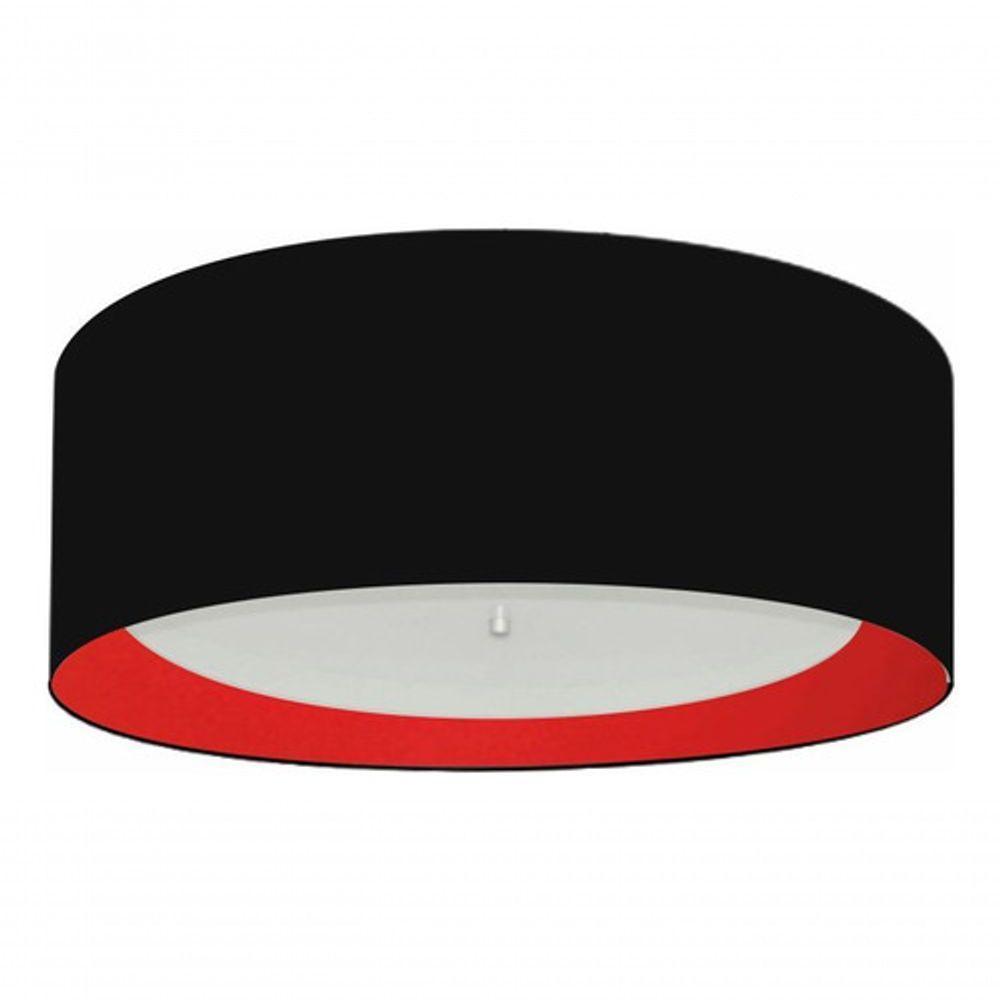 Plafon Cilíndrico Duplo Vivare Md-3008 Cúpula Forrada Em Tecido 60x25cm - Bivolt Preto-vermelho 127/220v - 3