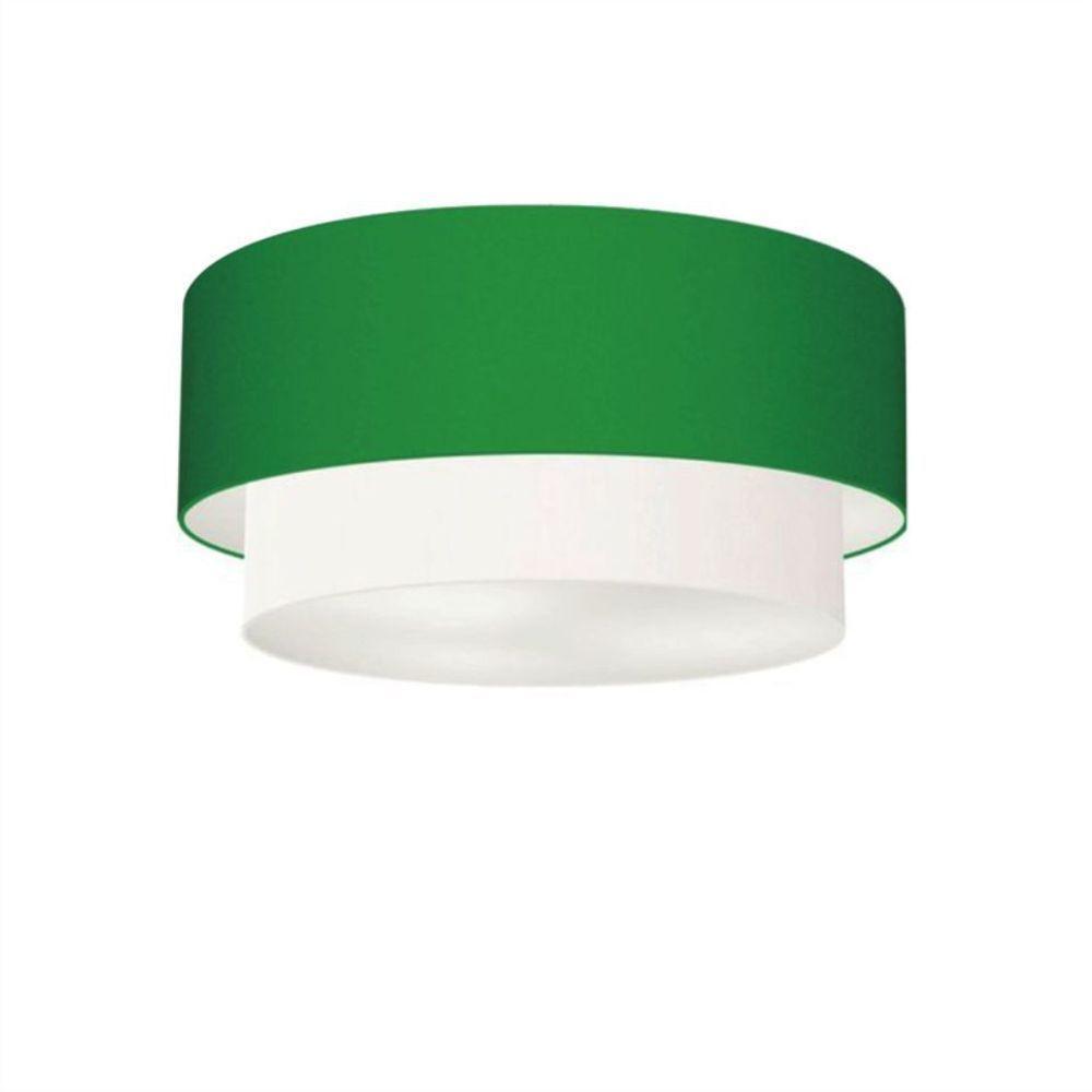 Plafon Duplo Cilíndrico Vivare Md-3017 Cúpula Tecido 50x40cm - Bivolt Verde-folha-branco 127/220v - 1