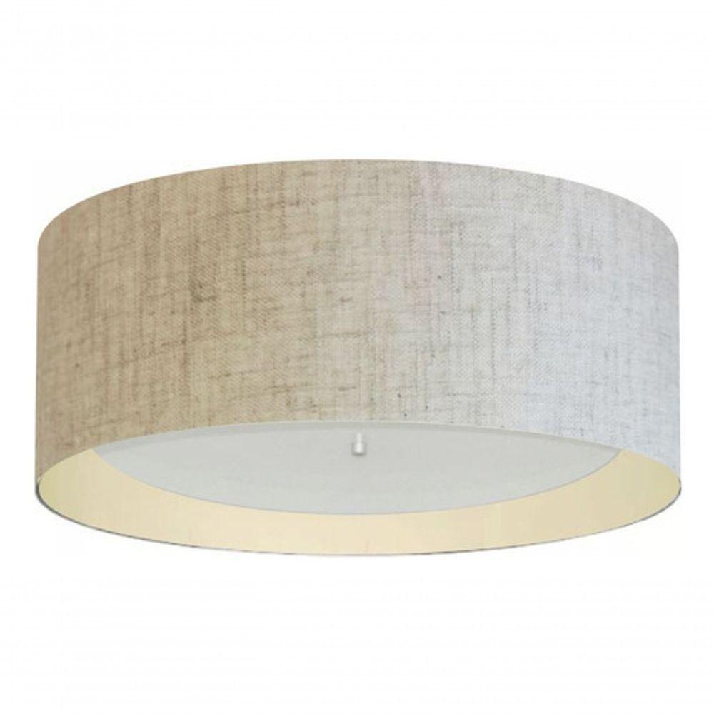 Plafon Cilíndrico Duplo Vivare Md-3008 Cúpula Forrada Em Tecido 60x25cm - Bivolt Rustico-bege-bege 127/220v - 3