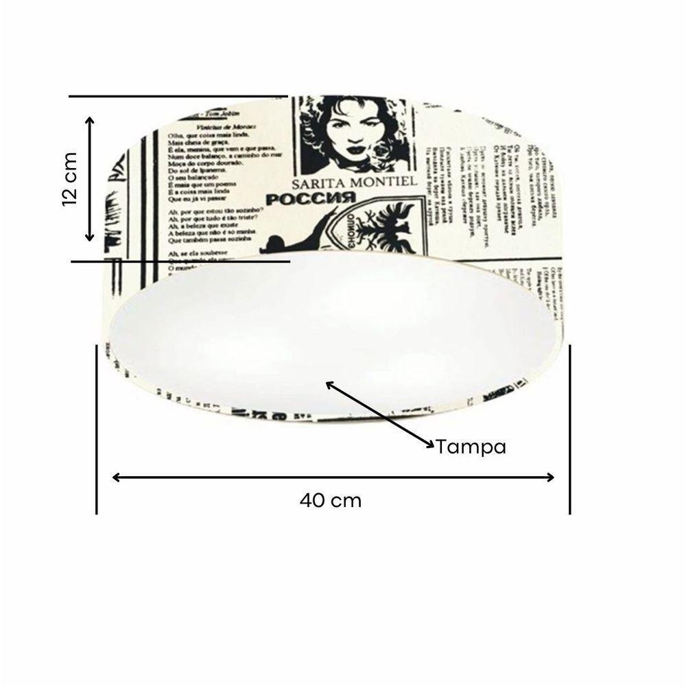 Plafon Cilíndrico Vivare Md-3005 Cúpula Em Tecido 40x12cm - Bivolt Estampado-jornal 127/220v - 2