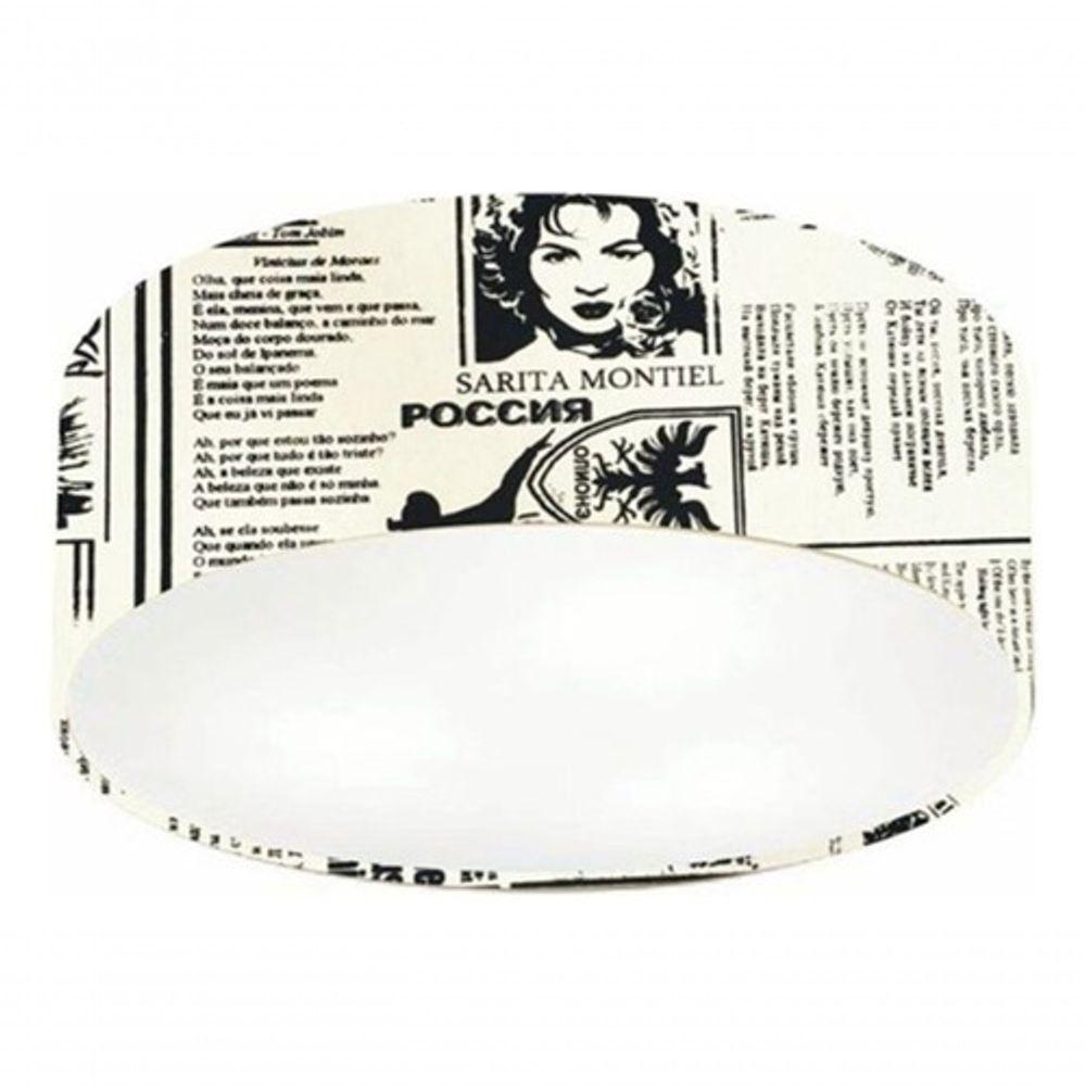 Plafon Cilíndrico Vivare Md-3005 Cúpula Em Tecido 40x12cm - Bivolt Estampado-jornal 127/220v - 3