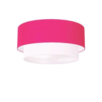Plafon Duplo Cilíndrico Vivare Md-3017 Cúpula Tecido 50x40cm - Bivolt Rosa-pink-branco 127/220v