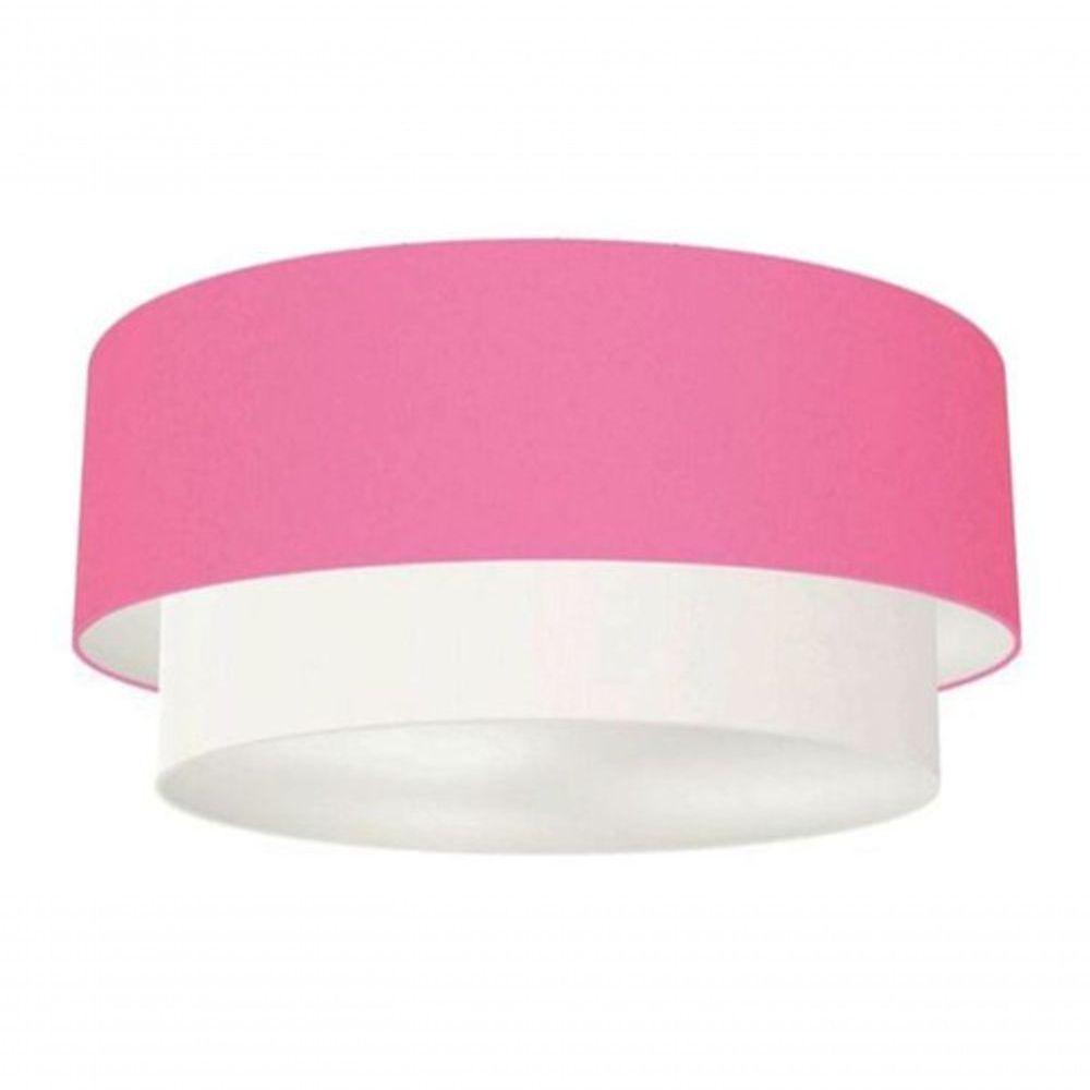 Plafon Duplo Cilíndrico Vivare Md-3017 Cúpula Tecido 50x40cm - Bivolt Rosa-bebê-branco 127/220v - 3