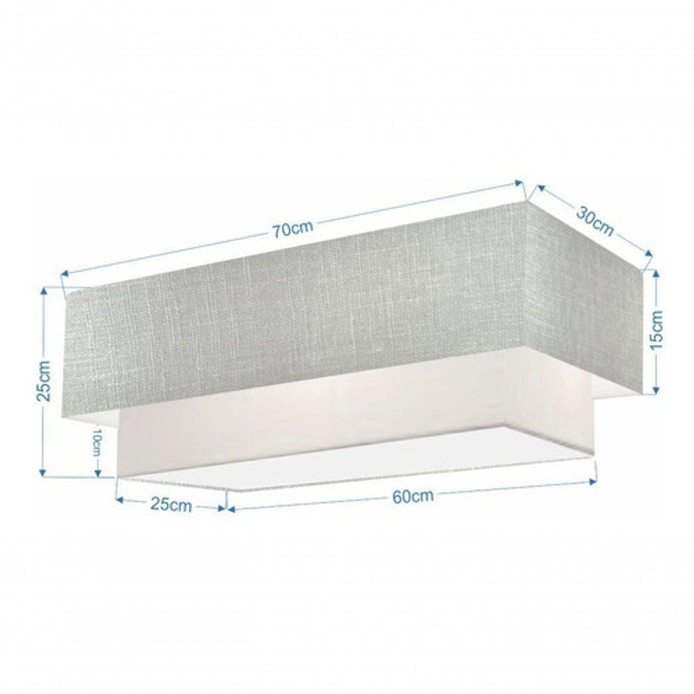 Plafon Duplo Retangular Vivare Md-3044 Cúpula Em Tecido 70x30cm X 60x25cm - Bivolt Rustico-cinza-branco 127/220v - 4