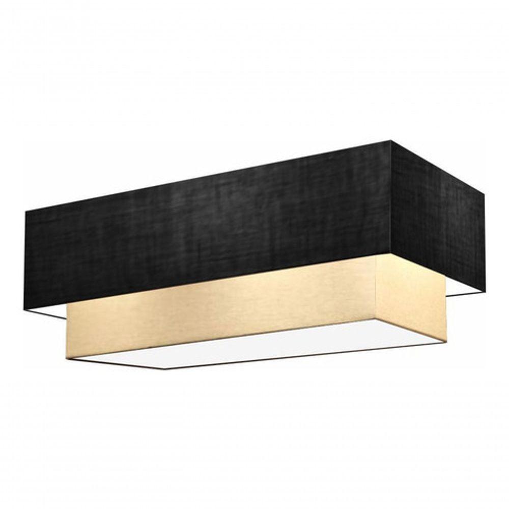 Plafon Duplo Retangular Vivare Md-3044 Cúpula Em Tecido 70x30cm X 60x25cm - Bivolt Preto-bege 127/220v - 3