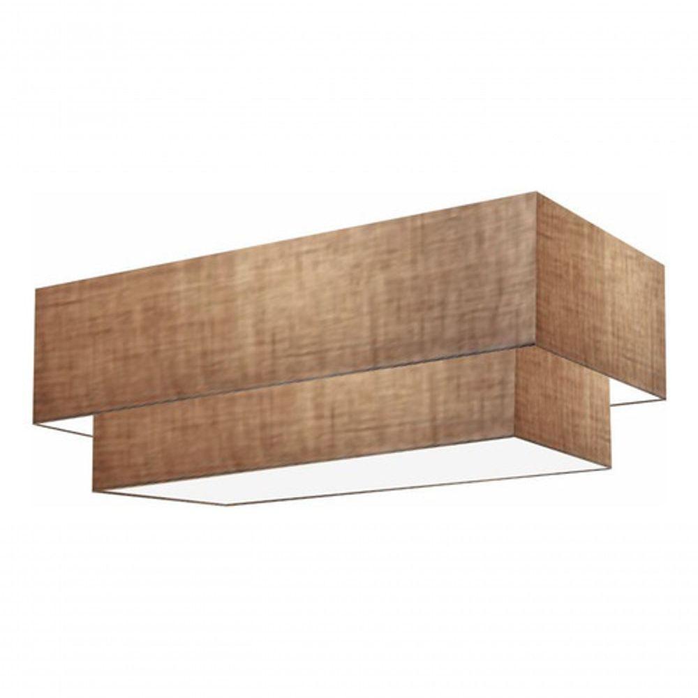 Plafon Duplo Retangular Vivare Md-3044 Cúpula Em Tecido 70x30cm X 60x25cm - Bivolt Palha 127/220v - 3