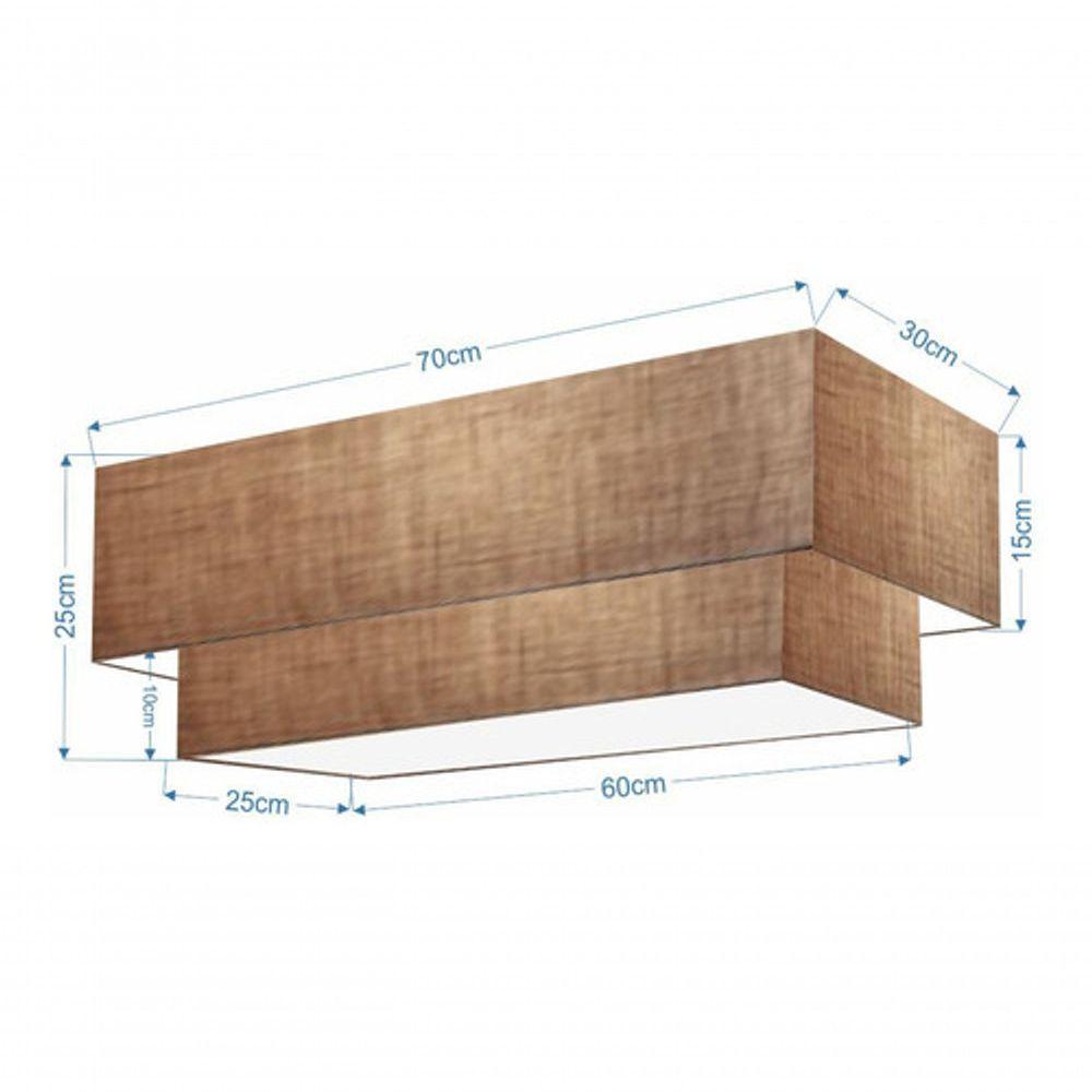 Plafon Duplo Retangular Vivare Md-3044 Cúpula Em Tecido 70x30cm X 60x25cm - Bivolt Palha 127/220v - 4