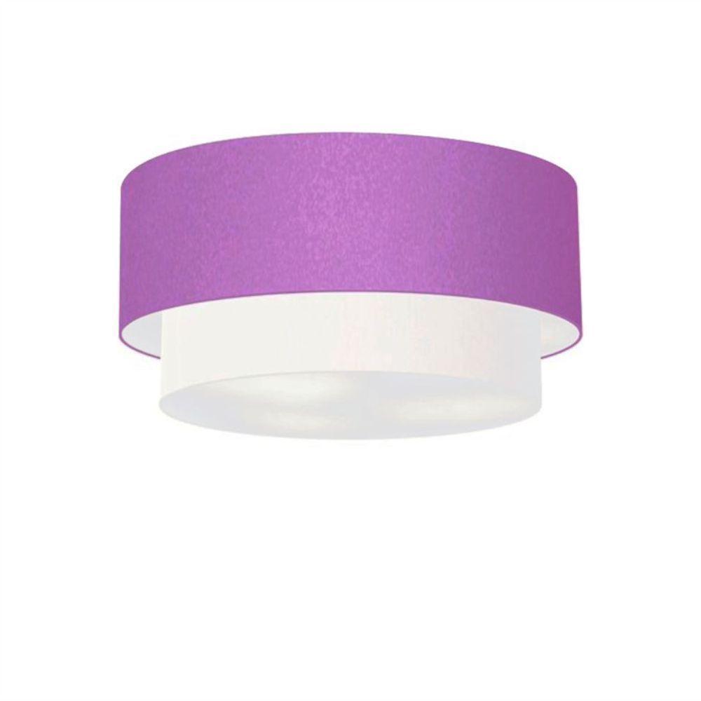 Plafon Duplo Cilíndrico Vivare Md-3017 Cúpula Tecido 50x40cm - Bivolt Lilás-branco 127/220v - 1