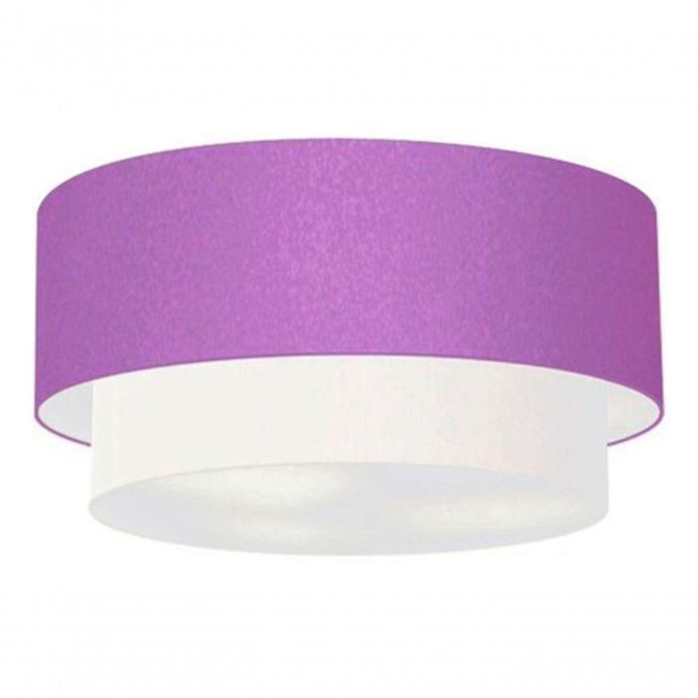 Plafon Duplo Cilíndrico Vivare Md-3017 Cúpula Tecido 50x40cm - Bivolt Lilás-branco 127/220v - 3