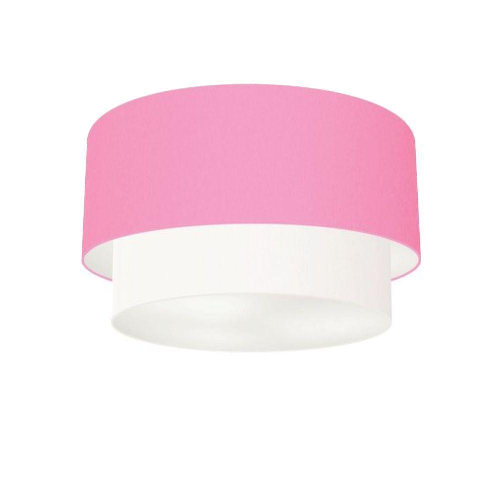 Plafon Duplo Cilíndrico Vivare Md-3045 Cúpula Tecido 40x35cm - Bivolt Rosa-bebê-branco 127/220v - 1