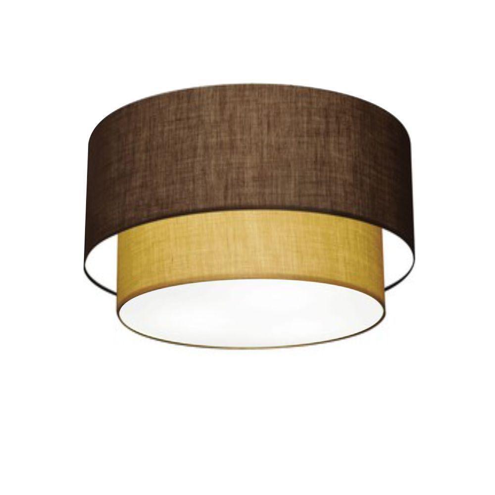 Plafon Duplo Cilíndrico Vivare Md-3045 Cúpula Em Tecido 40x35cm - Bivolt Café-palha 127/220v - 1