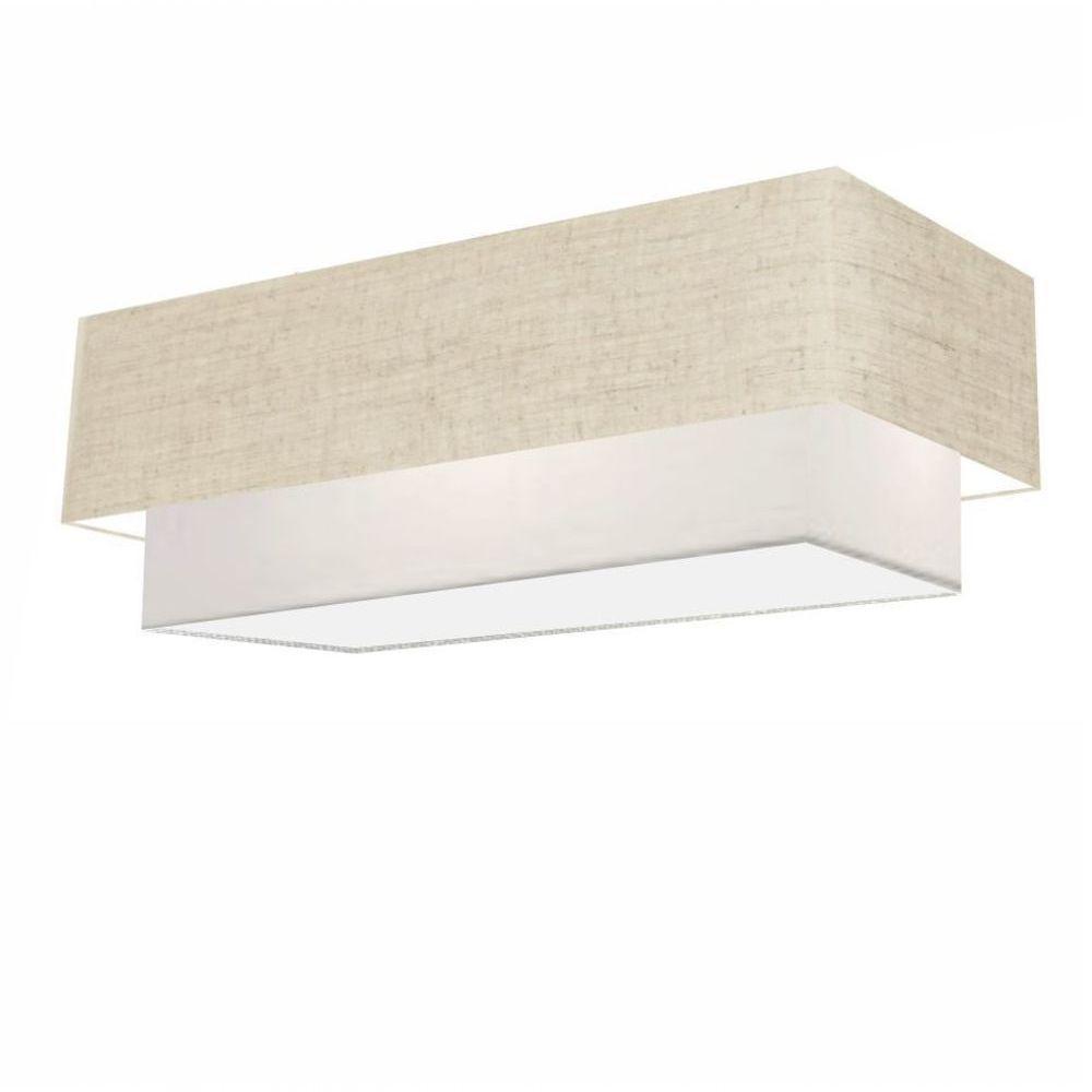 Plafon Duplo Retangular Vivare Md-3044 Cúpula Em Tecido 70x30cm X 60x25cm - Bivolt Rustico-bege-branco 127/220v - 1