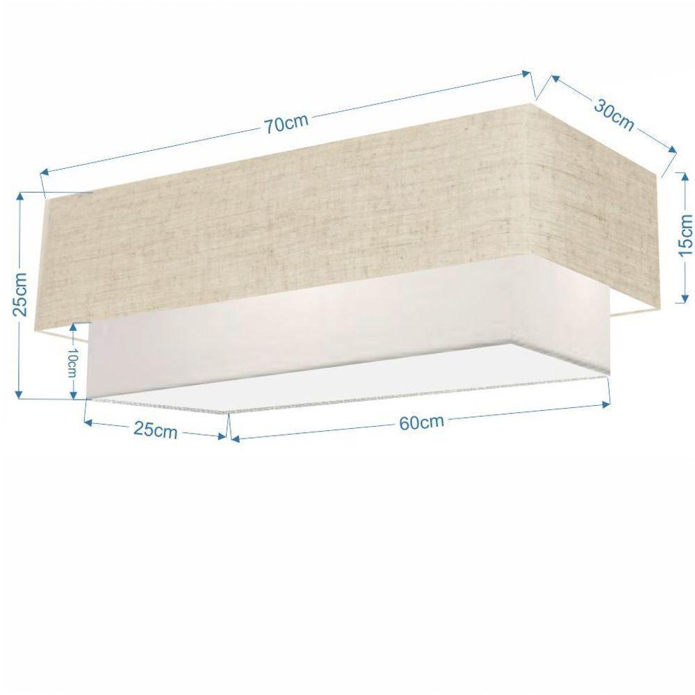 Plafon Duplo Retangular Vivare Md-3044 Cúpula Em Tecido 70x30cm X 60x25cm - Bivolt Rustico-bege-branco 127/220v - 2