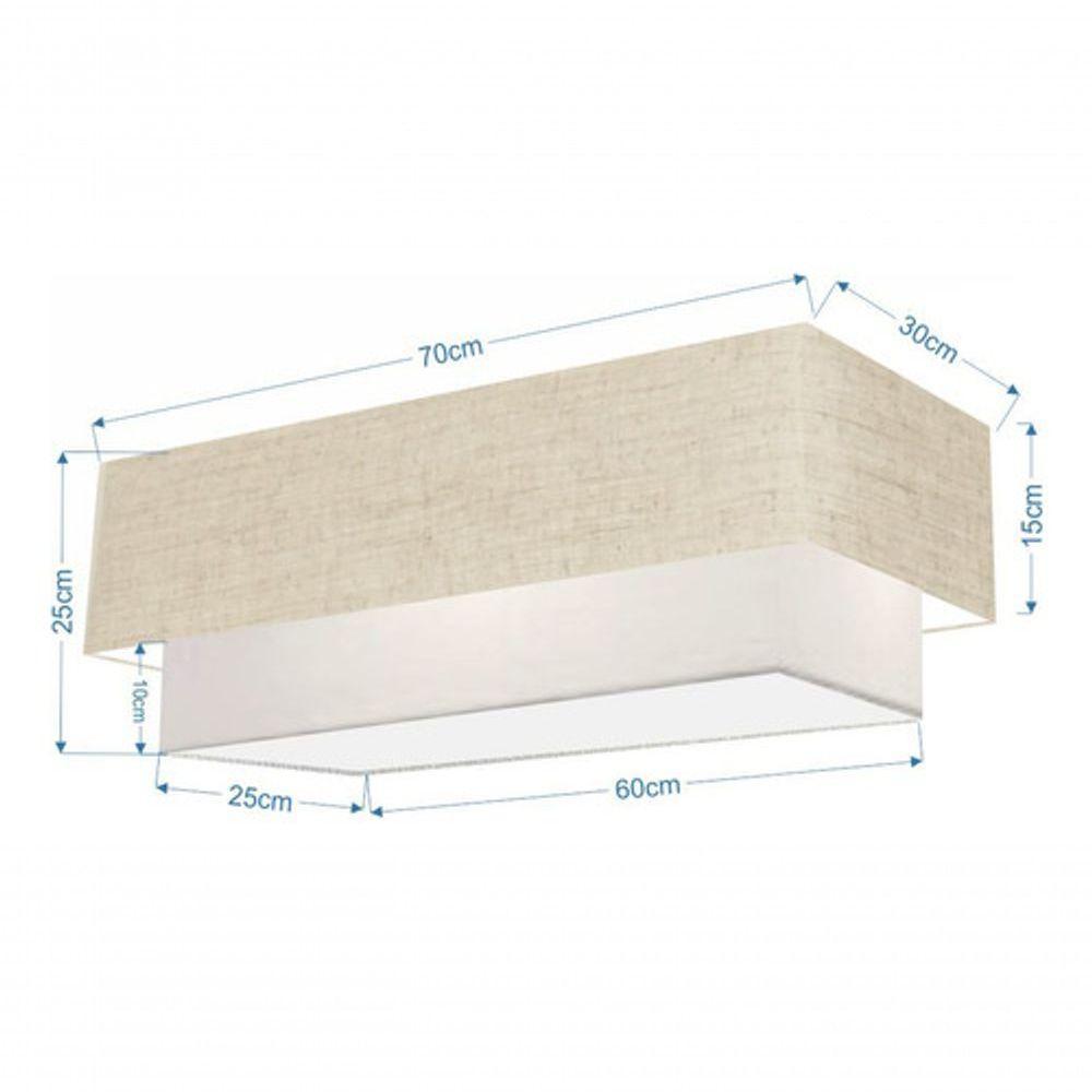 Plafon Duplo Retangular Vivare Md-3044 Cúpula Em Tecido 70x30cm X 60x25cm - Bivolt Rustico-bege-branco 127/220v - 4