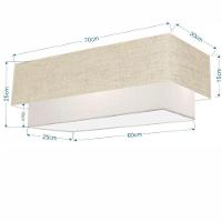 Plafon Duplo Retangular Vivare Md-3044 Cúpula Em Tecido 70x30cm X 60x25cm - Bivolt Rustico-bege-branco 127/220v - 2