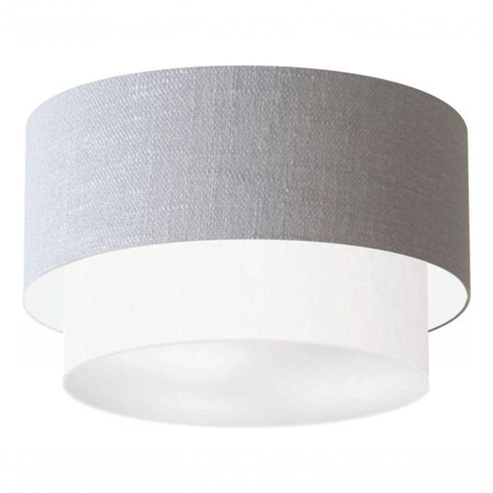 Plafon Duplo Cilíndrico Vivare Md-3045 Cúpula Em Tecido 40x35cm - Bivolt Rustico-cinza-branco 127/220v - 3