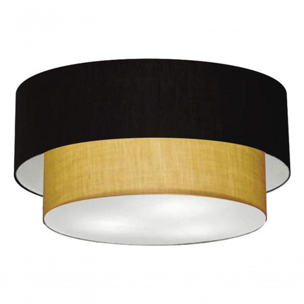 Plafon Duplo Cilíndrico Vivare Md-3017 Cúpula Em Tecido 50x40cm - Bivolt Preto-palha 127/220v - 3