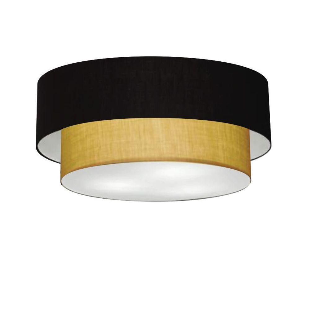 Plafon Duplo Cilíndrico Vivare Md-3021 Cúpula Em Tecido 80x60cm - Bivolt Preto-palha 127/220v - 1