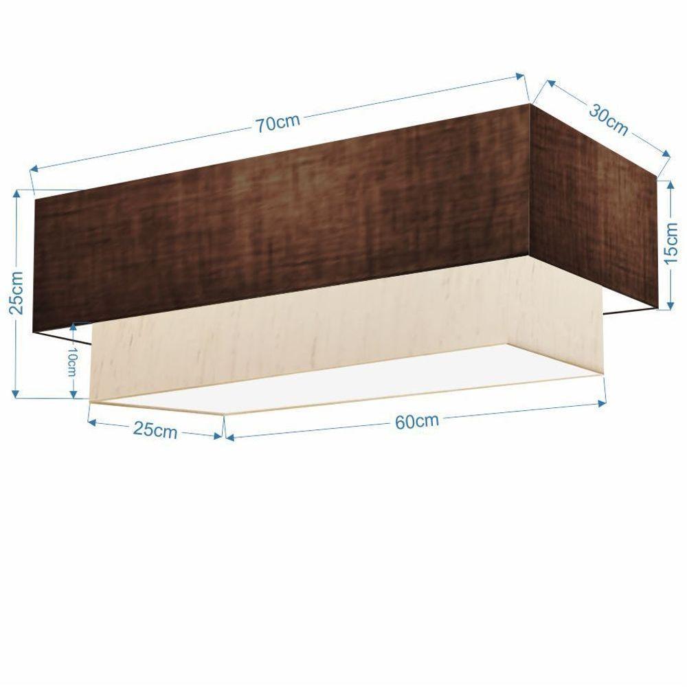 Plafon Duplo Retangular Vivare Md-3044 Cúpula Em Tecido 70x30cm X 60x25cm - Bivolt Café-linho-bege 127/220v - 2