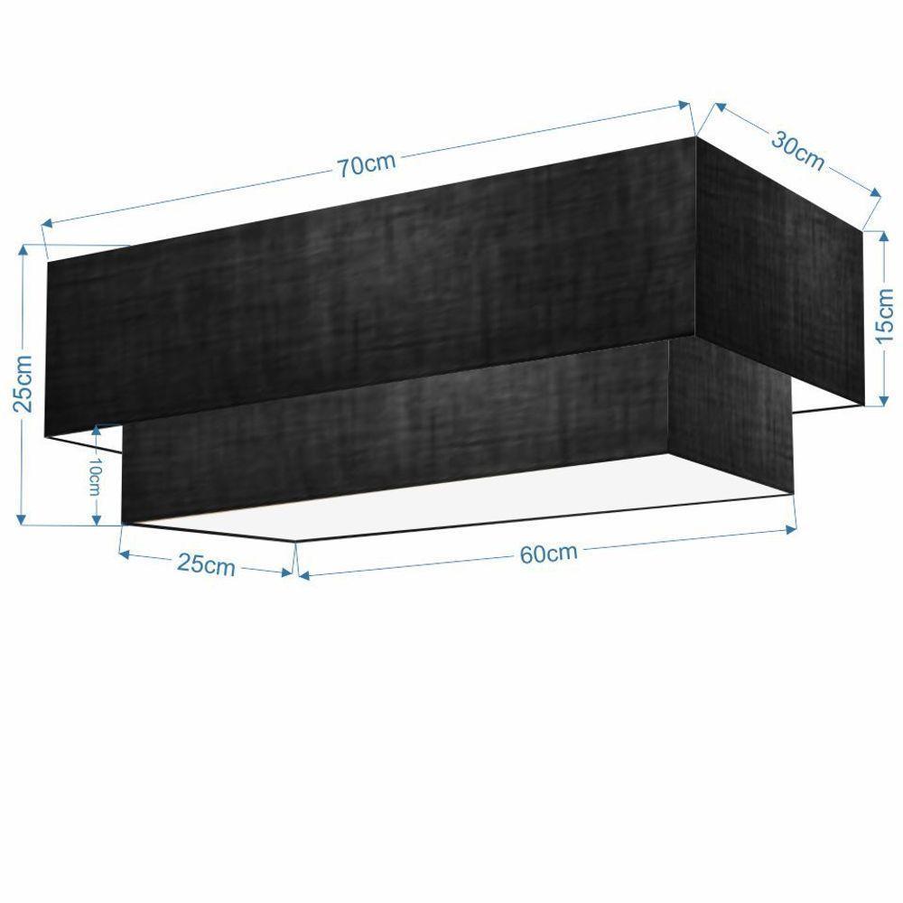 Plafon Duplo Retangular Vivare Md-3044 Cúpula Em Tecido 70x30cm X 60x25cm - Bivolt Preto 127/220v - 2