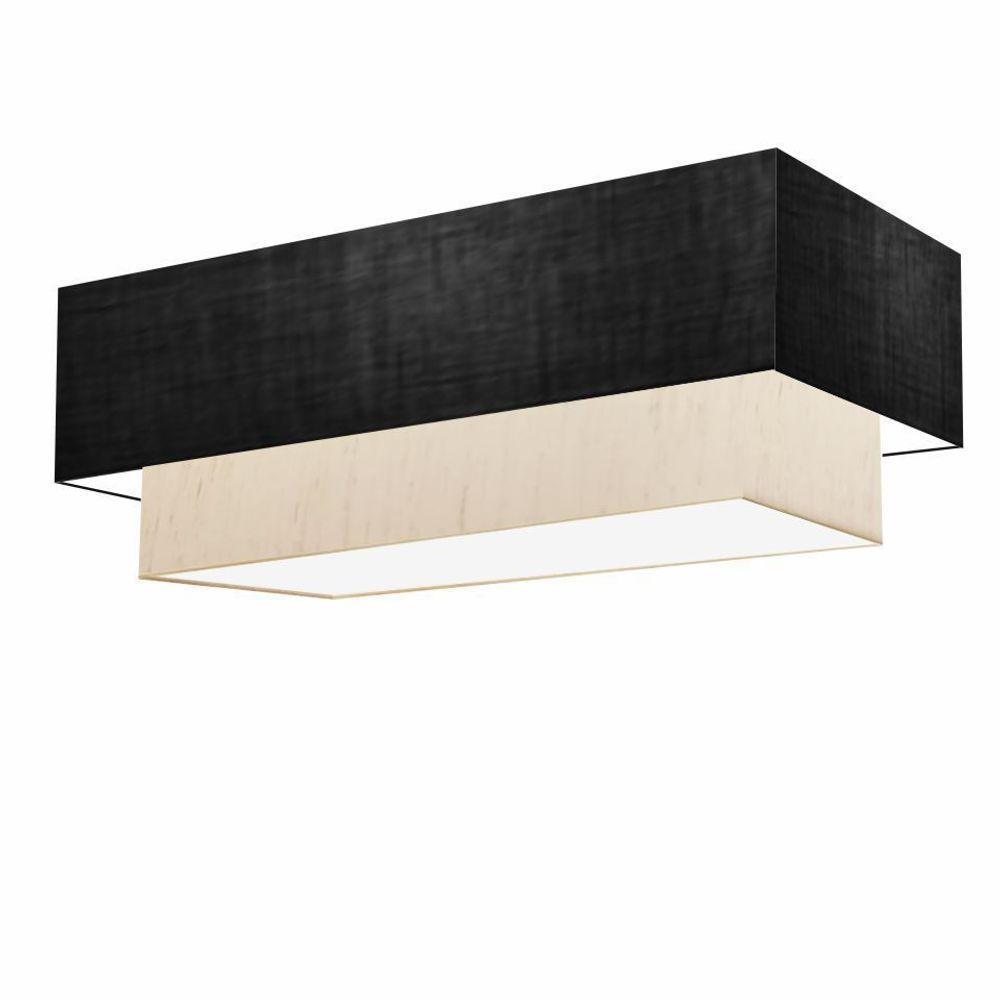 Plafon Duplo Retangular Vivare Md-3044 Cúpula Em Tecido 70x30cm X 60x25cm - Bivolt Preto-linho-bege 127/220v - 1