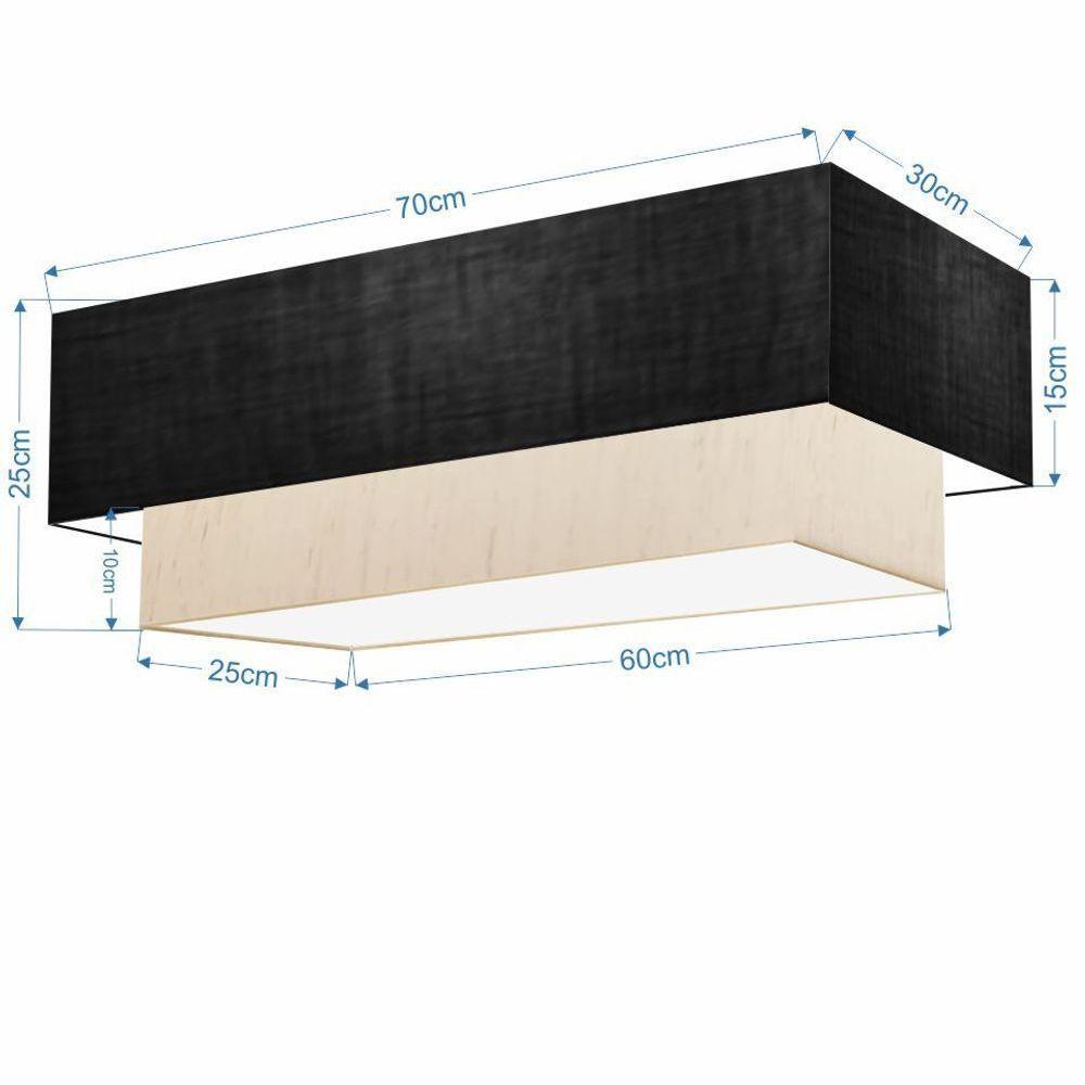Plafon Duplo Retangular Vivare Md-3044 Cúpula Em Tecido 70x30cm X 60x25cm - Bivolt Preto-linho-bege 127/220v - 2