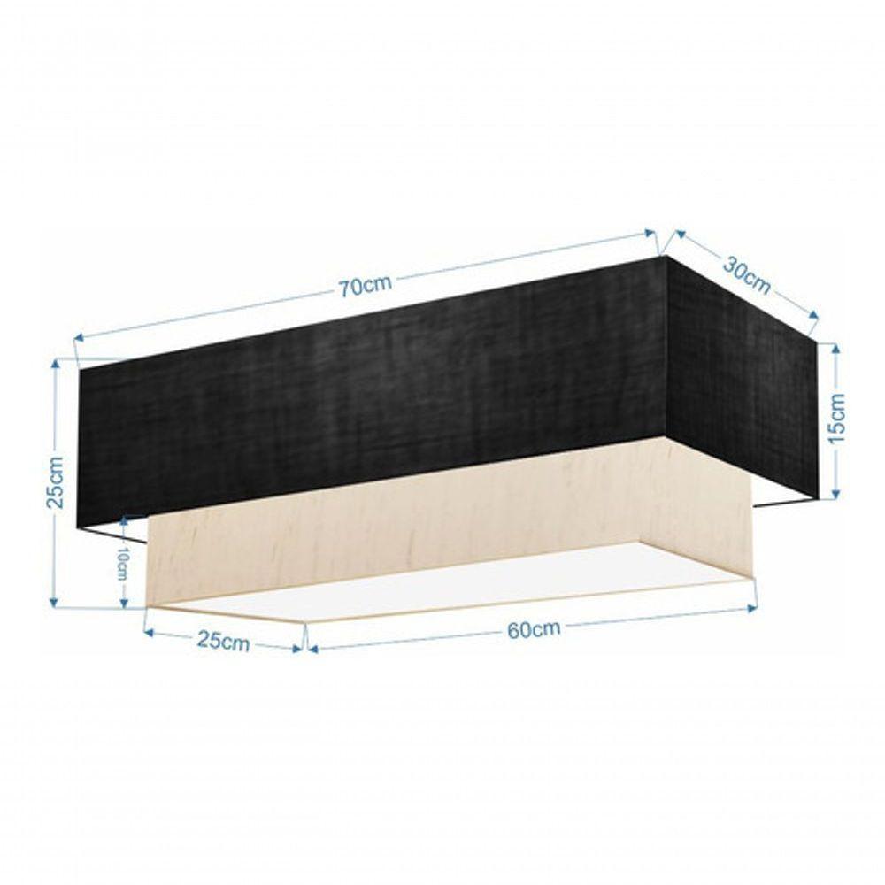 Plafon Duplo Retangular Vivare Md-3044 Cúpula Em Tecido 70x30cm X 60x25cm - Bivolt Preto-linho-bege 127/220v - 4