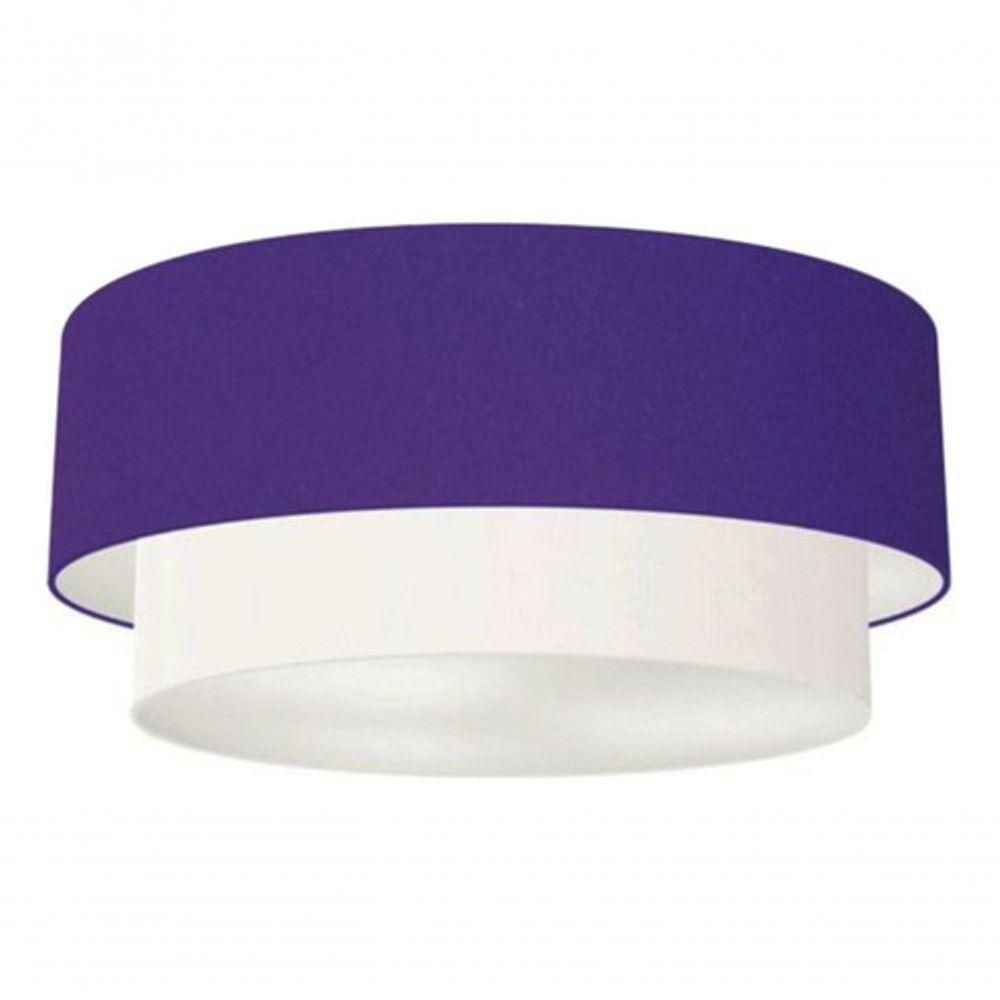 Plafon Duplo Cilíndrico Vivare Md-3021 Cúpula Tecido 80x60cm - Bivolt Roxo-branco 127/220v - 3