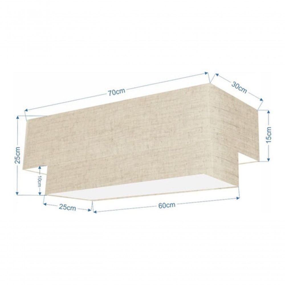 Plafon Duplo Retangular Vivare Md-3044 Cúpula Em Tecido 70x30cm X 60x25cm - Bivolt Rustico-bege 127/220v - 4