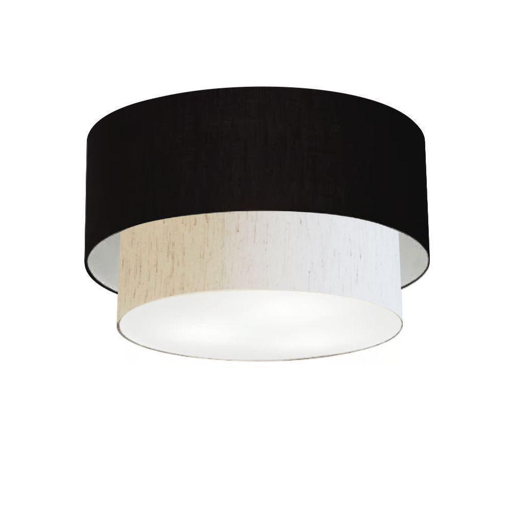Plafon Duplo Cilíndrico Vivare Md-3045 Cúpula Em Tecido 40x35cm - Bivolt Preto-linho-bege 127/220v - 1