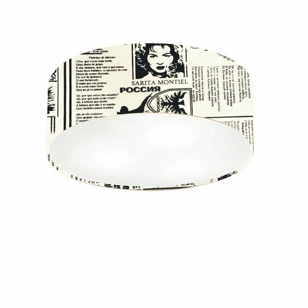 Plafon Cilíndrico Vivare Md-3046 Cúpula Em Tecido 35x12cm - Bivolt Estampado-jornal 127/220v - 1