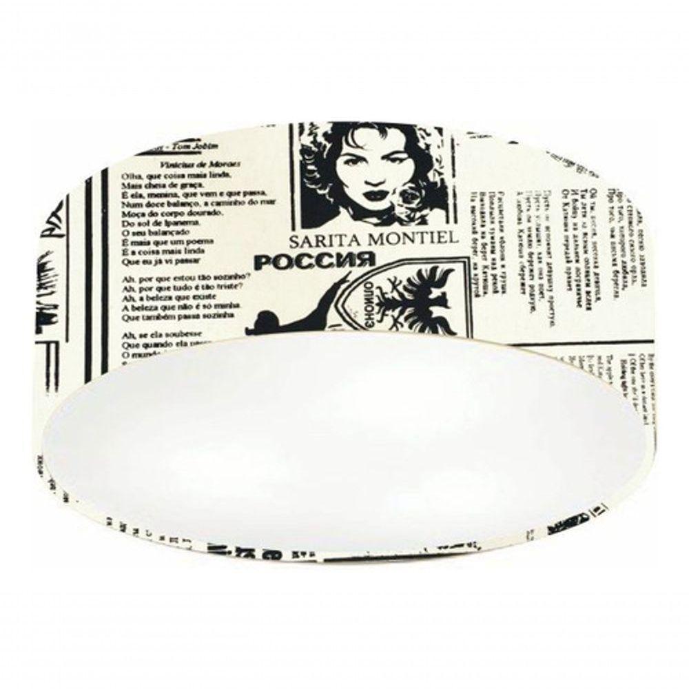 Plafon Cilíndrico Vivare Md-3046 Cúpula Em Tecido 35x12cm - Bivolt Estampado-jornal 127/220v - 3