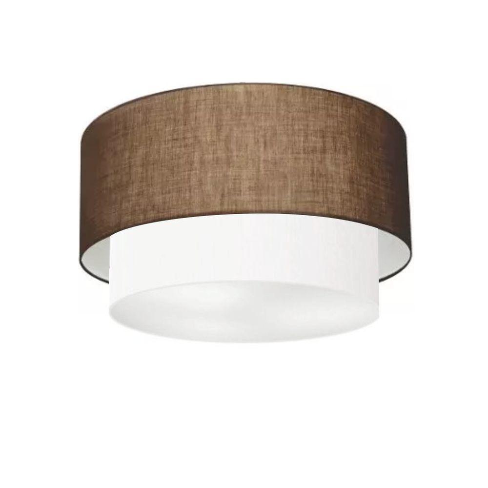 Plafon Duplo Cilíndrico Vivare Md-3045 Cúpula Em Tecido 40x35cm - Bivolt Café-branco 127/220v - 1