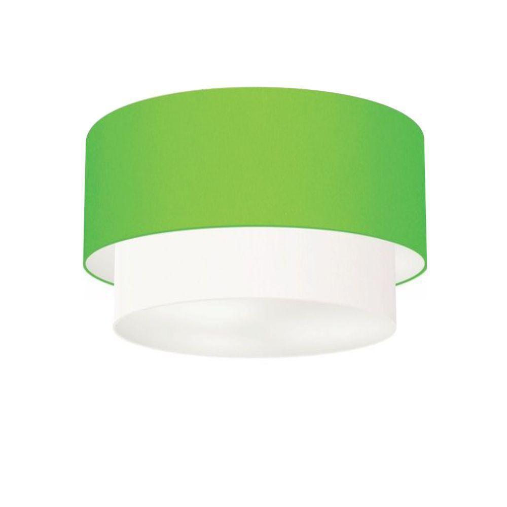 Plafon Duplo Cilíndrico Vivare Md-3045 Cúpula Tecido 40x35cm - Bivolt Verde-limão-branco 127/220v - 1
