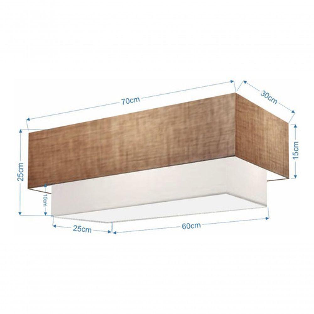 Plafon Duplo Retangular Vivare Md-3044 Cúpula Em Tecido 70x30cm X 60x25cm - Bivolt Palha-branco 127/220v - 4