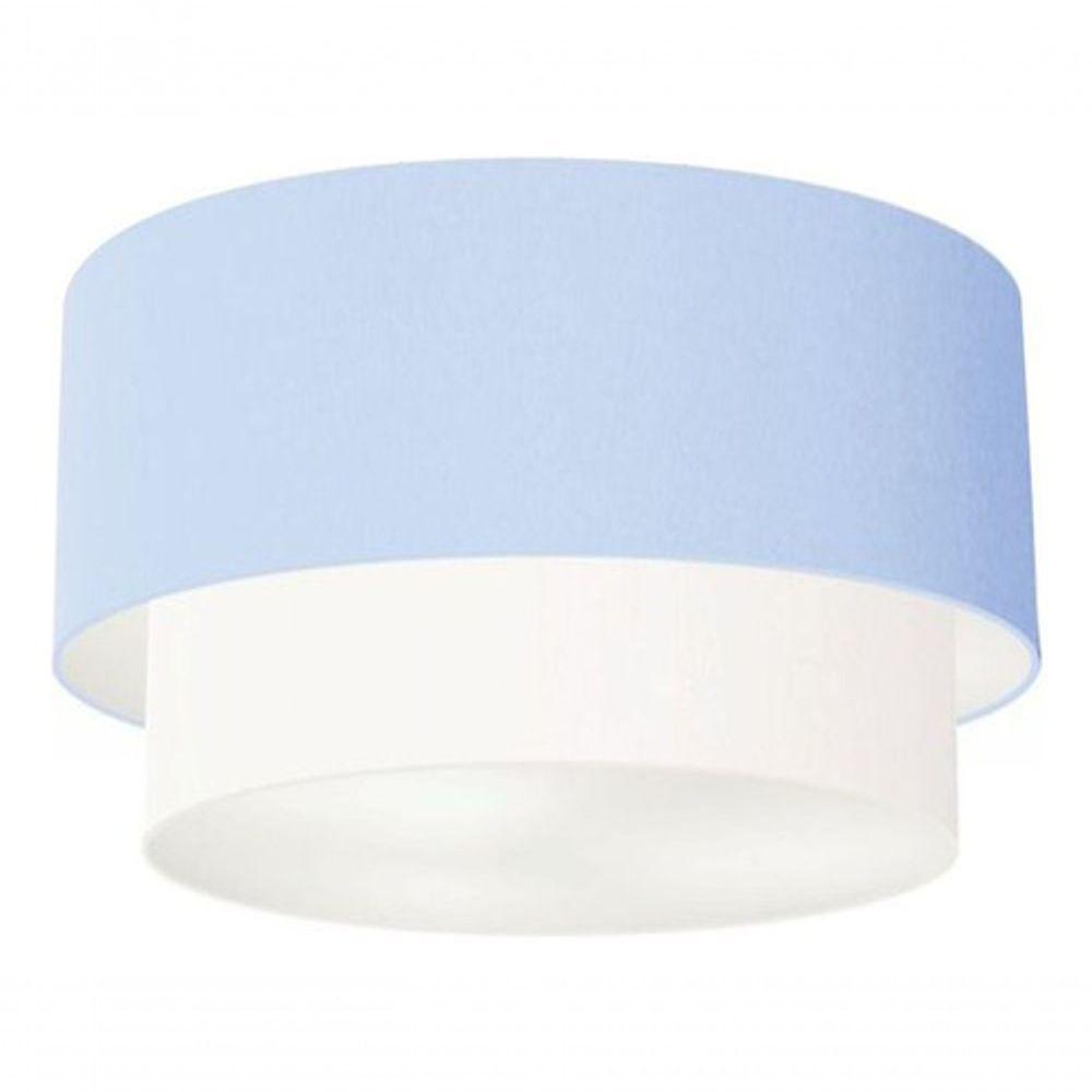 Plafon Duplo Cilíndrico Vivare Md-3045 Cúpula Tecido 40x35cm - Bivolt Azul-bebê-branco 127/220v - 3
