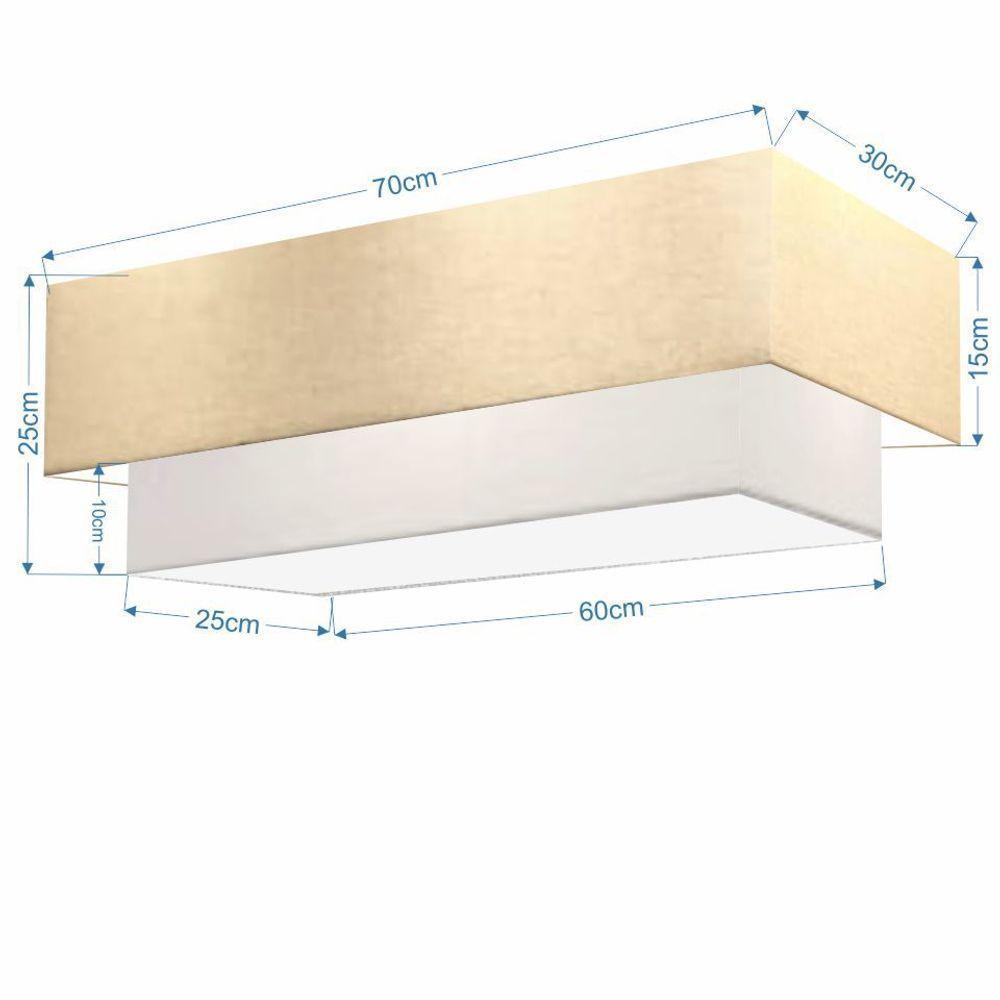 Plafon Duplo Retangular Vivare Md-3044 Cúpula Em Tecido 70x30cm X 60x25cm - Bivolt Algodão-crú-branco 127/220v - 2