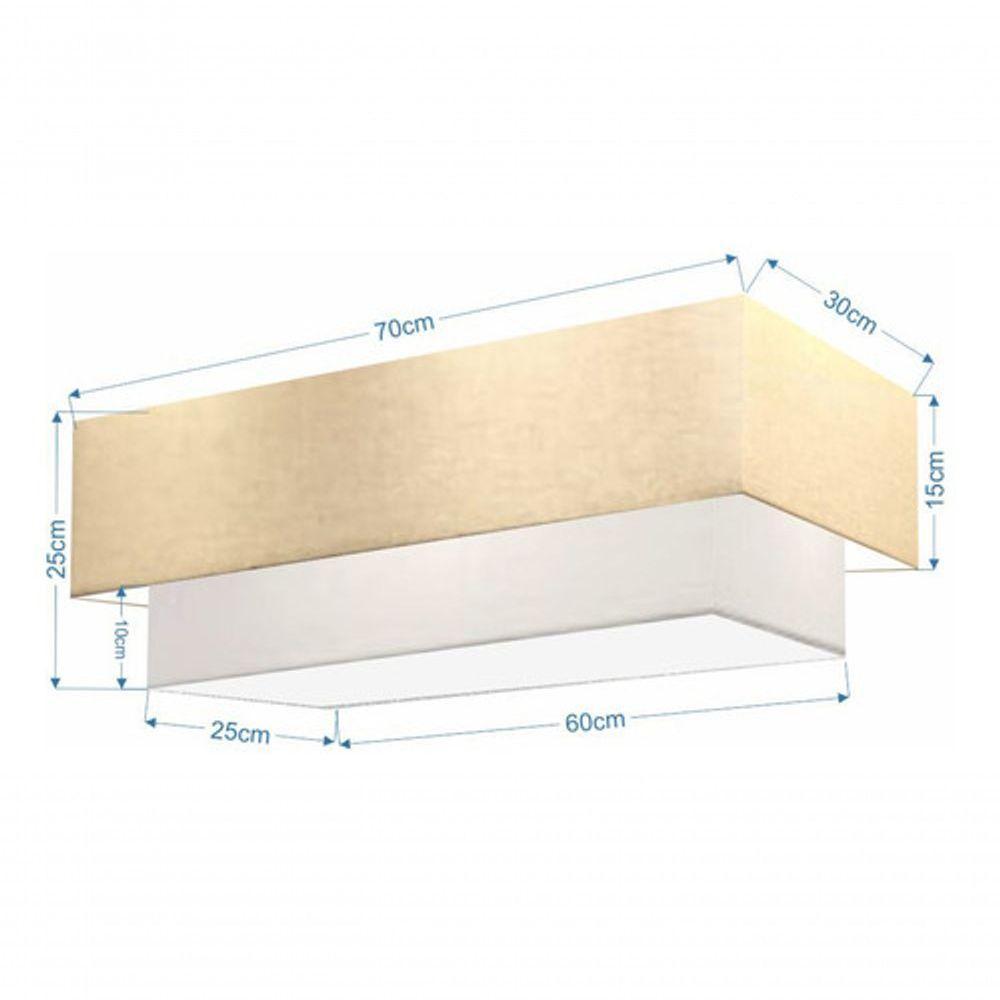 Plafon Duplo Retangular Vivare Md-3044 Cúpula Em Tecido 70x30cm X 60x25cm - Bivolt Algodão-crú-branco 127/220v - 4