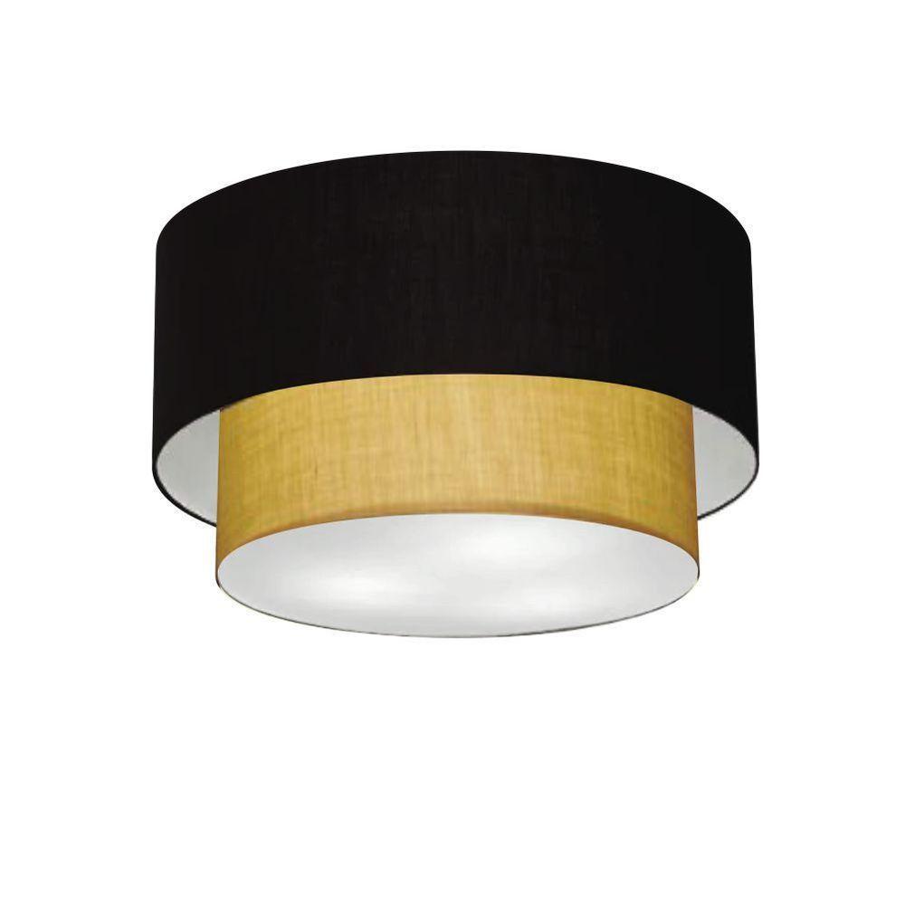 Plafon Duplo Cilíndrico Vivare Md-3045 Cúpula Em Tecido 40x35cm - Bivolt Preto-palha 127/220v - 1