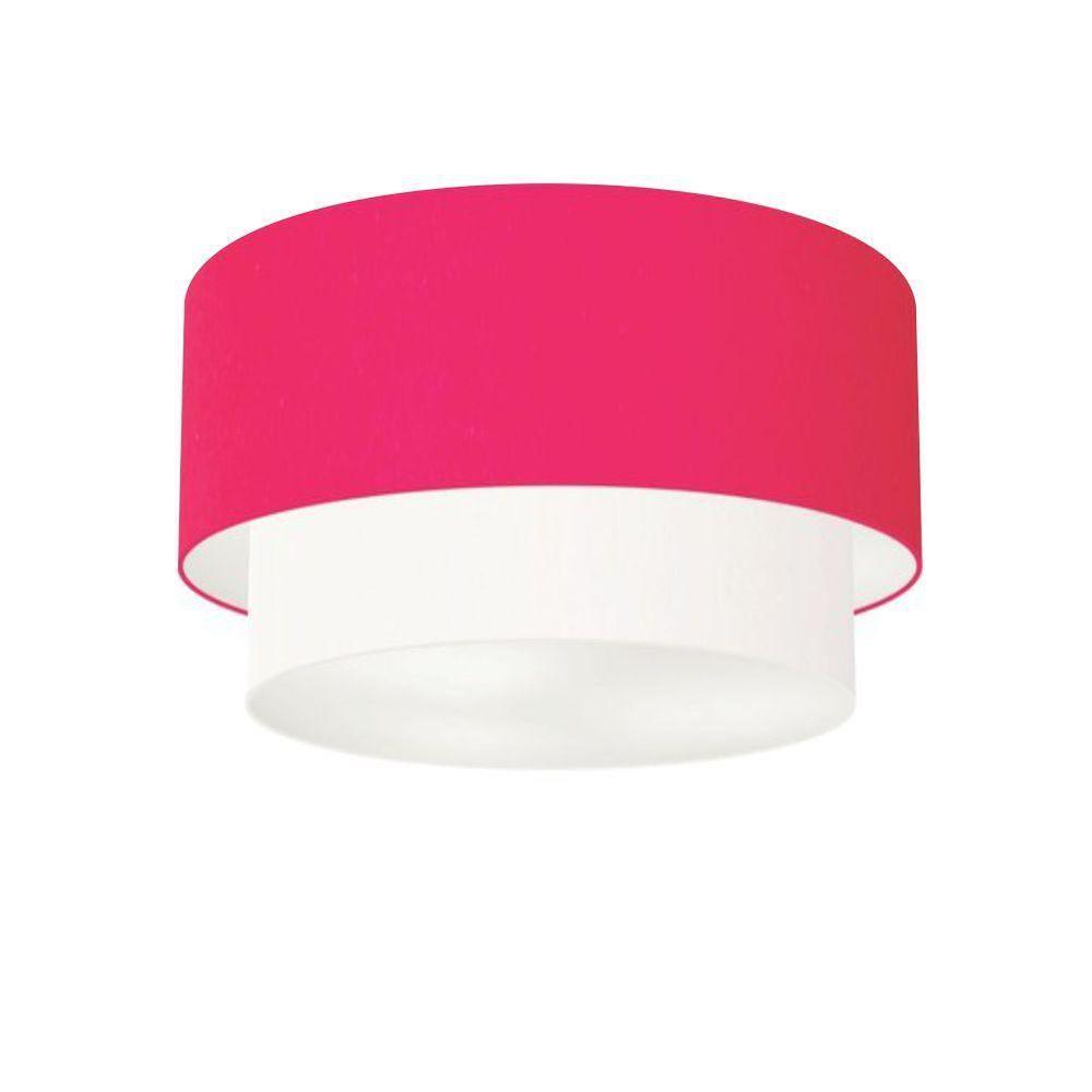 Plafon Duplo Cilíndrico Vivare Md-3045 Cúpula Tecido 40x35cm - Bivolt Rosa-pink-branco 127/220v - 1