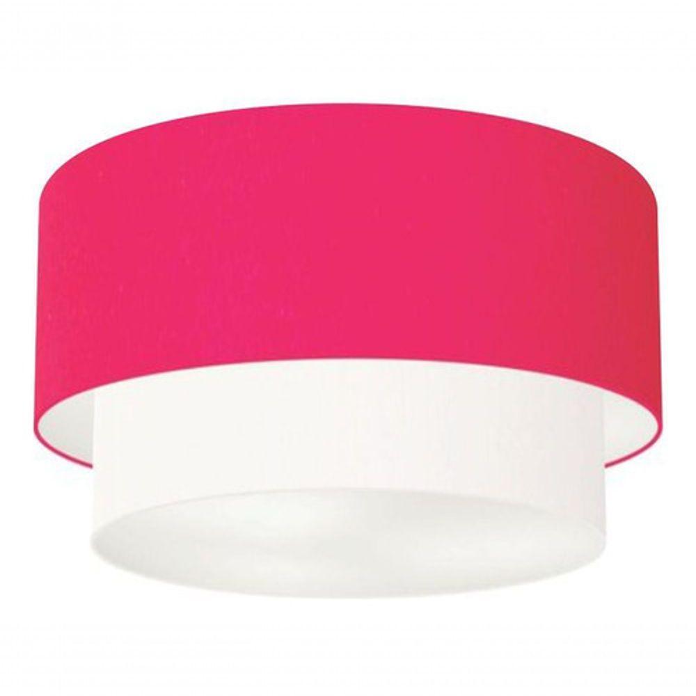 Plafon Duplo Cilíndrico Vivare Md-3045 Cúpula Tecido 40x35cm - Bivolt Rosa-pink-branco 127/220v - 3