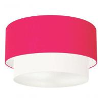 Plafon Duplo Cilíndrico Vivare Md-3045 Cúpula Tecido 40x35cm - Bivolt Rosa-pink-branco 127/220v - 3