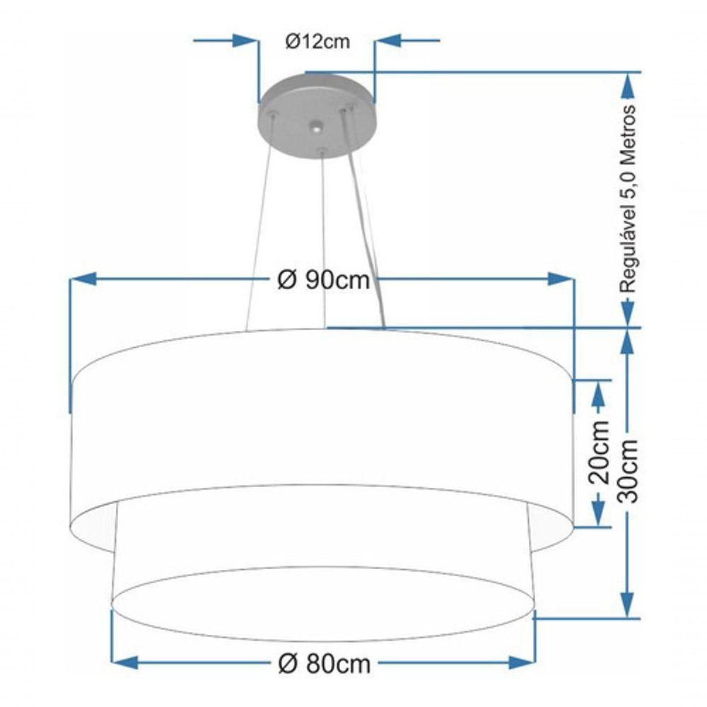 Plafon Duplo Cilíndrico Vivare Md-3045 Cúpula Em Tecido 40x35cm - Bivolt Algodão-crú-branco 127/220v - 4
