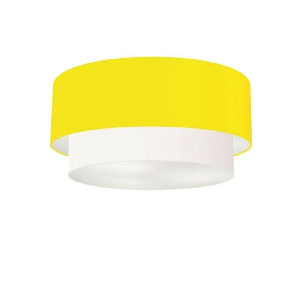 Plafon Duplo Cilíndrico Vivare Md-3062 Cúpula Tecido 45x40cm - Bivolt Amarelo-branco 127/220v - 1